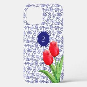Funda Para iPhone 12 Tulipanes rojos elegantes Floral de primavera Mono