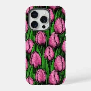 Tulipanes rosas con hojas verdes
