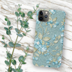 Funda Para iPhone 16 Pro Max Turquesa Espuma de Mar Azul Floral Acuarela