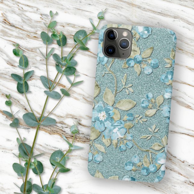Funda Para iPhone Turquesa Espuma de Mar Azul Floral Acuarela (Subido por el creador)