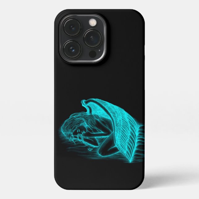 Funda Para iPhone Un ángel durmiente con diseño verde y negro (Reverso)