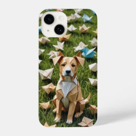 Funda Para iPhone 14 Un cachorro de origami sentado en un campo de flor