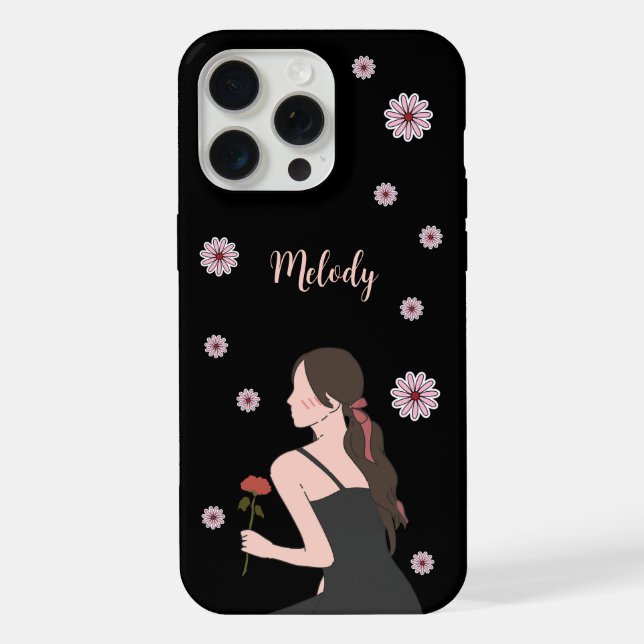 Funda Para iPhone Un Chica Rosa con flor rosa (Reverso )