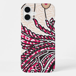 Funda Para iPhone 16 Plus Un diseño decorativo de paisley con rojo y pin vív