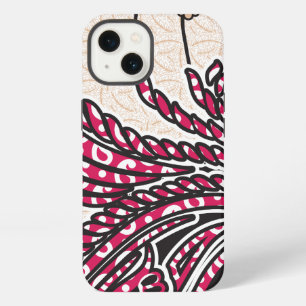 Un diseño decorativo de paisley con rojo y pin vív