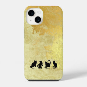 Funda Para iPhone 14 un dos tres gato hoja de oro falso deteriorado lin