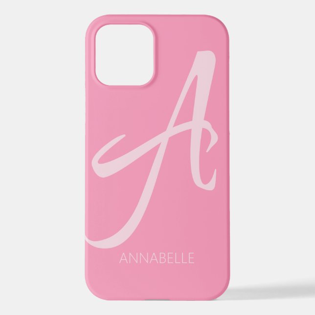 Funda Para iPhone Un estuche para iPhone rosa personalizado monogram (Reverso )