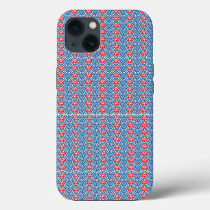 un fondo azul con diseños rojos y blancos