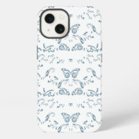 un papel pintado azul y blanco con un patrón en él