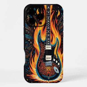 Funda Para iPhone 16 Pro Max Una guitarra vibrante en llamas en una exhibición 