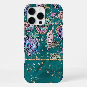 Funda Para iPhone 16 Pro Max Underwater Teal Luxe Conchas de mar doradas past