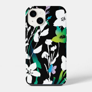 Funda Para iPhone 14 Único acento floral blanco y negro y color brillan