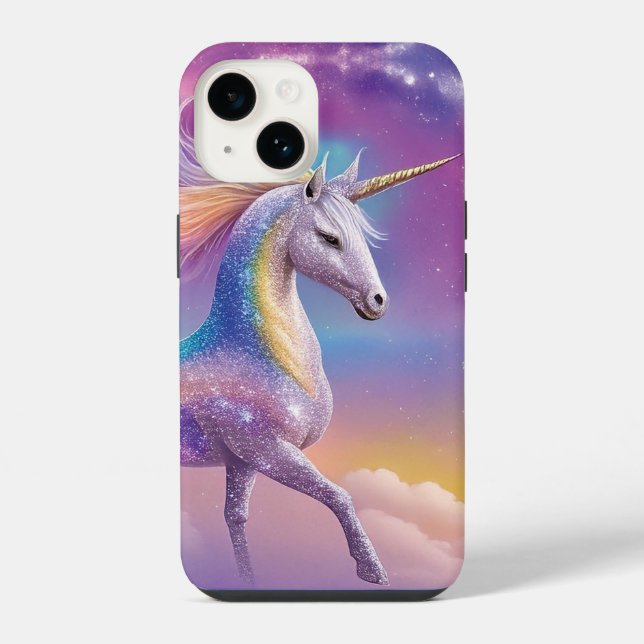 Funda Para iPhone Unicornio Blanco Brillo Arcoíris Mágico (Reverso )
