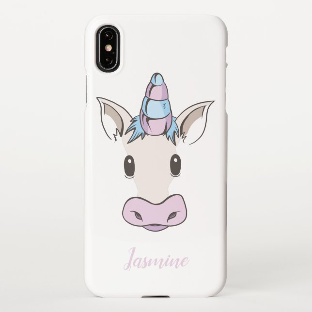 Funda Para iPhone Unicornio Cara Con Su Nombre (Reverso)