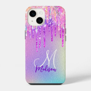 Funda Para iPhone 14 Unicornio de rosa rosa chic que gotea monograma de