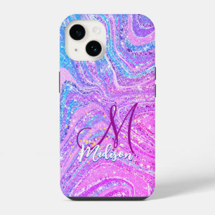 Funda Para iPhone 14 Unicornio destellante arte de mármol femenino arco