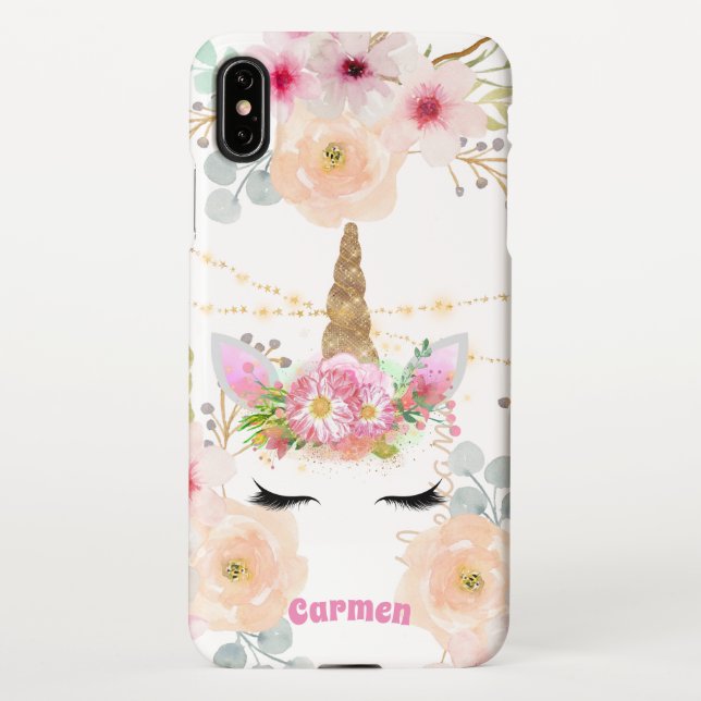 Funda Para iPhone Unicornio Face Gold Pink Floral PRESUPUESTO (Reverso)