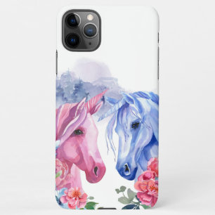 Funda Para iPhone 11Pro Max Unicornios con arte acuarela de flores