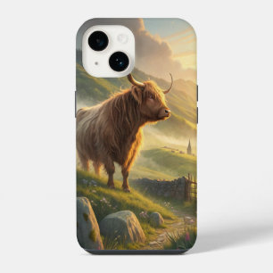 Funda Para iPhone 14 Vaca de las Highlands de pie en un paisaje brumoso