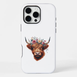 Funda Para iPhone 16 Pro Max Vaca de tierras altas, con flores y primavera