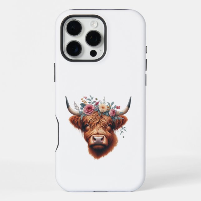 Funda Para iPhone Vaca de tierras altas, con flores y primavera (Reverso )