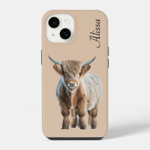 Funda Para iPhone 14 Vaca Highland Adorable con Nombre
