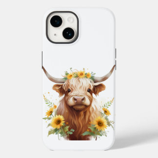 Funda Para iPhone 14 Vaca Highland con la flor amarilla