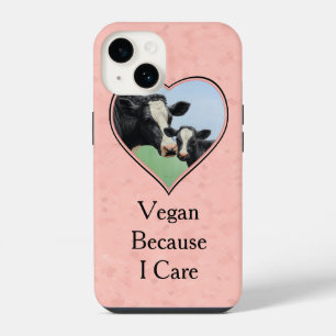 Funda Para iPhone 14 Vaca Holstein vegana y ternera corazón rosa