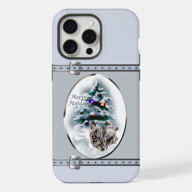 Funda Para iPhone Vacaciones de los Navidades azules de Skye Terrier (Reverso )