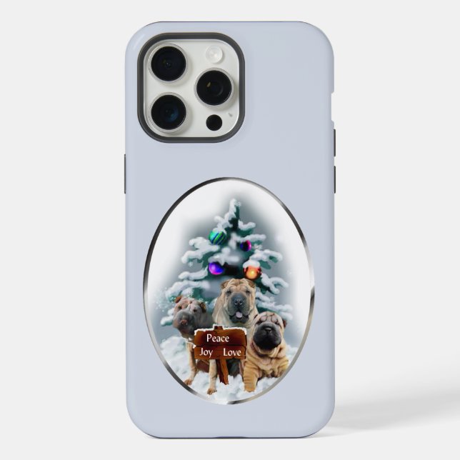 Funda Para iPhone Vacaciones de Navidades azules chinas de Shar-Pei (Reverso )
