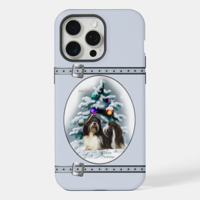 Funda Para iPhone Vacaciones de Shih Tzu Cute Blue Navidades (Reverso )
