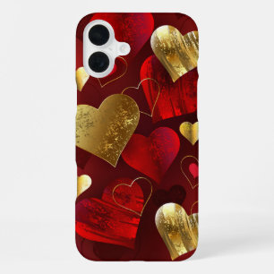 Funda Para iPhone 16 Plus Valentines dorados y rojos