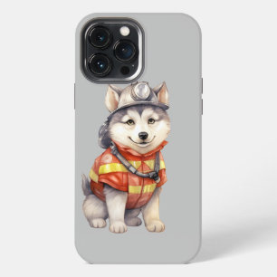 Funda Para iPhone 13 Pro Max Valiente Bombero Perro Husky Siberiano Honrando