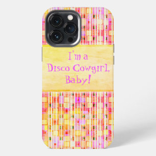 Funda Para iPhone 13 Pro Max Vaquera Disco Amarilla y Rosa con Flecos