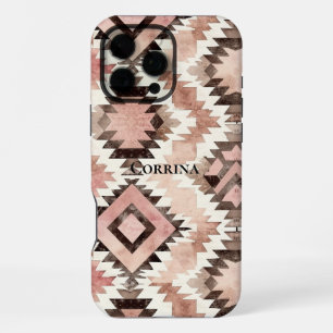 Funda Para iPhone 16 Pro Max Vaquera tribal del suroeste de color marrón rosa