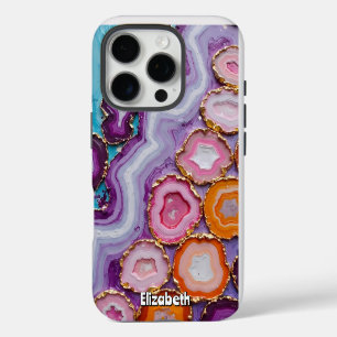 Funda Para iPhone 16 Pro Variedad de rebanadas de agate con trompa de oro