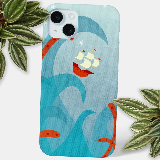 Funda Para iPhone Vela (Sailing boat sea monster fun cell phone case)