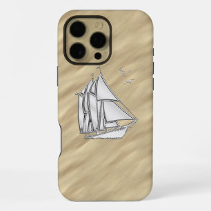 Funda Para iPhone 16 Pro Max Velero de cromo en la playa de arena impresión