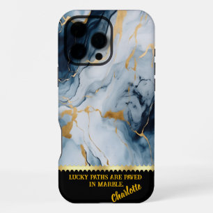 Funda Para iPhone 16 Pro Max Venas de mármol dorado y azul calmante