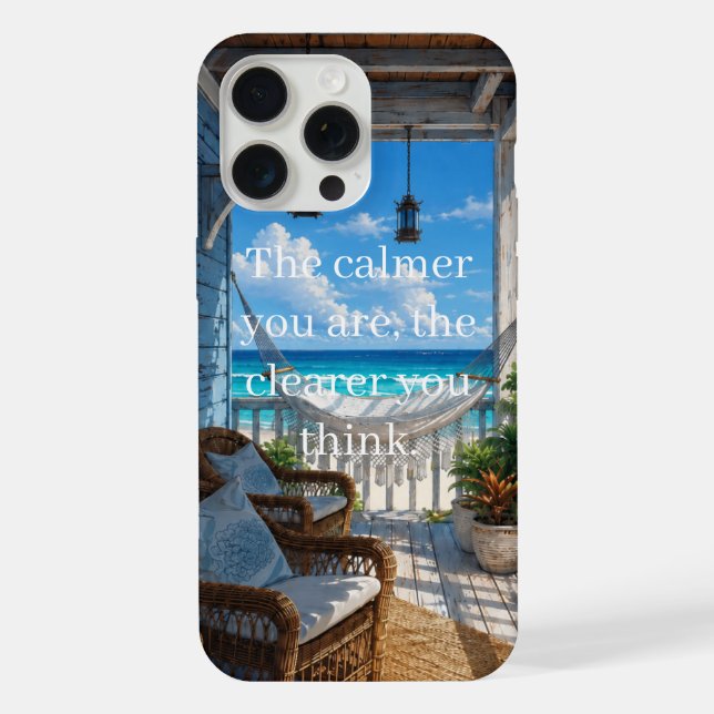 Funda Para iPhone Veranda costera con hamaca y mar turquesa (Reverso )