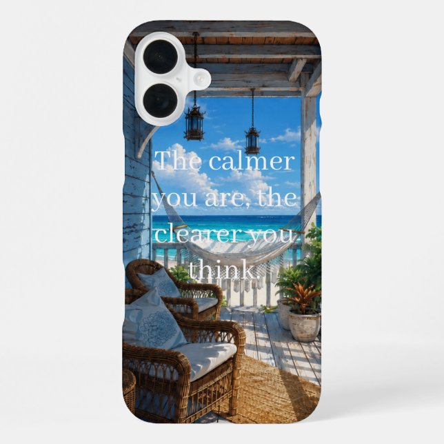 Funda Para iPhone Veranda costera con hamaca y mar turquesa (Reverso )