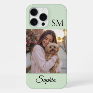 Funda Para iPhone 16 Pro Max Verde Menta Iniciales de Nombre Personalizadas Una