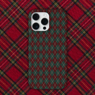 Funda Para iPhone 16 Pro Max Verde y Rojo Burgundy Argyle Navidad Fiesta