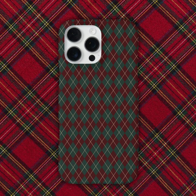 Funda Para iPhone Verde y Rojo Burgundy Argyle Navidad Fiesta (Subido por el creador)