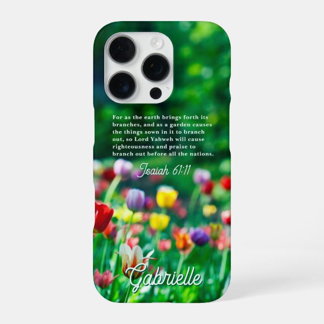 Funda Para iPhone Versículo Bíblico del Jardín de Tulipanes (Reverso)
