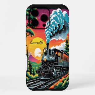 Funda Para iPhone 16 Pro Max Viaje al atardecer del motor de vapor
