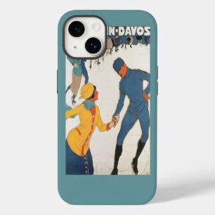 Funda Para iPhone 14 Viajes vintage, Art Deco, invierno Davos Suiza