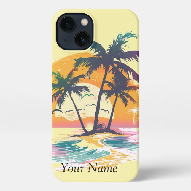 Funda Para iPhone Vibes tropicales de atardecer - Palmeras y diseño  (Reverso )