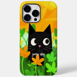 Funda Para iPhone 14 Pro Max Vibraciones de Verano Gato Negro Floral Lindo Pers