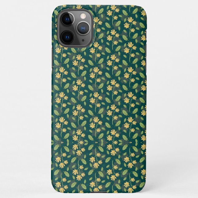 Funda Para iPhone Vibrant Green Pattern with Yellow Flowers & Leaves (Reverso)